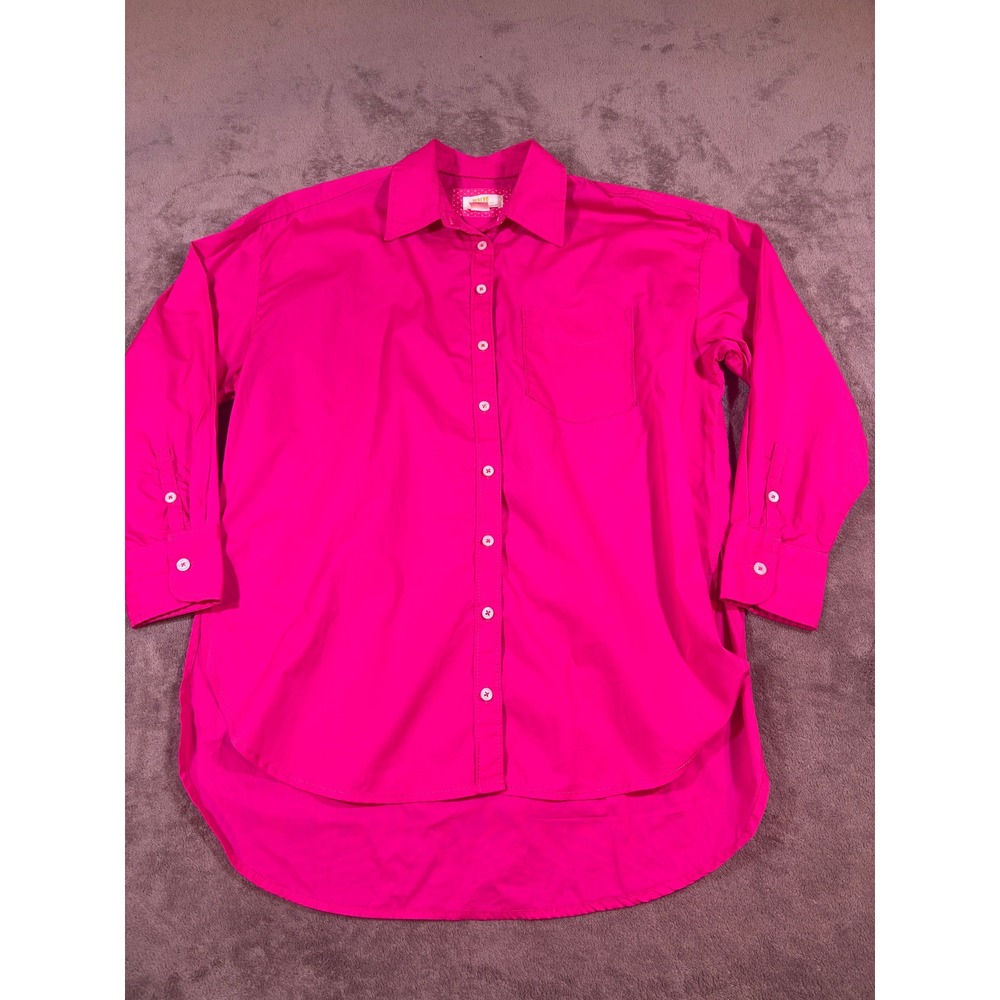 Maeve by Anthropologie Hot Pink Cotton Button Down High Low Shirt OB1671678 S